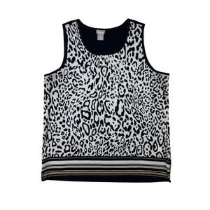 Chico's Sleeveless Animal Print Blouse Black White Large Fine Gauge Knit Back